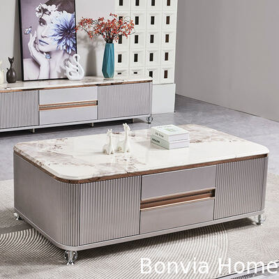 Modern Luxury Wooden Living Room Center Coffee Table Home Furniture Large Storage Marble Slate TV Stand and Coffee Table Set