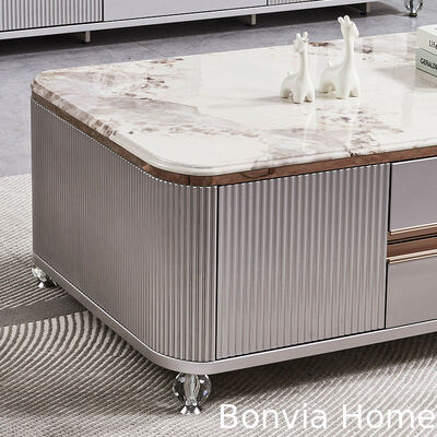 Modern Luxury Wooden Living Room Center Coffee Table Home Furniture Large Storage Marble Slate TV Stand and Coffee Table Set