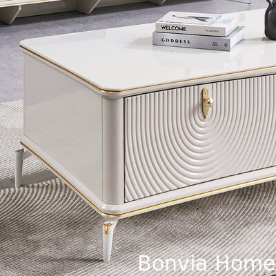 White Modern Simple TV Stand and Coffee Table Set Home Storage Large Square Wooden Luxury Living Room Center Coffee Table