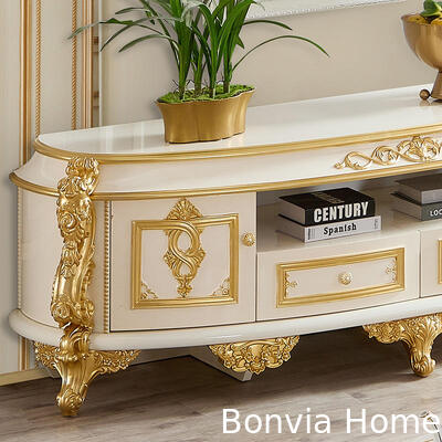 European Style Gold Royal Luxury Coffee Table Set Home Furniture French Classic Large Wooden Living Room Center Coffee Table