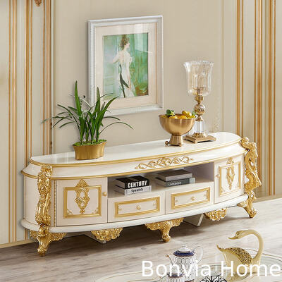 European Style Gold Royal Luxury Coffee Table Set Home Furniture French Classic Large Wooden Living Room Center Coffee Table