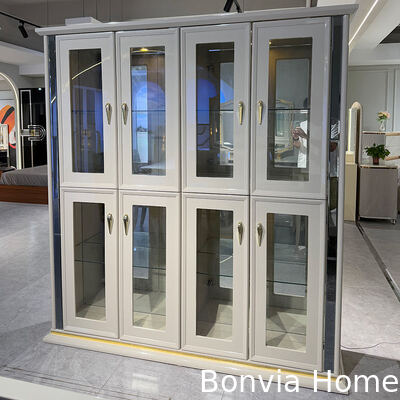 White Luxury Wooden Dining Table and Chairs Set 6 Seater Home Furniture Dining Room Dining Table with Sideboard Wine Cabinet