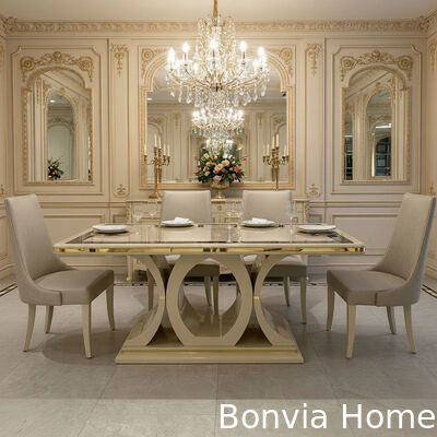 White Luxury Wooden Dining Table and Chairs Set 6 Seater Home Furniture Dining Room Dining Table with Sideboard Wine Cabinet