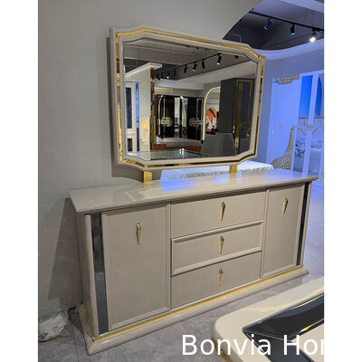 White Luxury Wooden Dining Table and Chairs Set 6 Seater Home Furniture Dining Room Dining Table with Sideboard Wine Cabinet