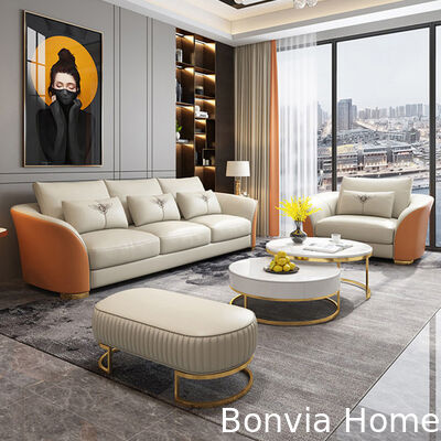 Italian Design Luxury Home Modular Leather Sofa Set Villa Furniture Wood Frame Large Living Room Sectional Sofa