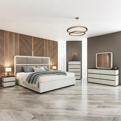 Chambre a Coucher Complet Luxury Bedroom Sets Lighted Headboard king Size Bed Wooden Frame Double Modern Bedroom Furniture Set