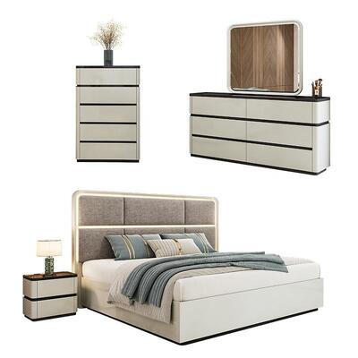 Chambre a Coucher Complet Luxury Bedroom Sets Lighted Headboard king Size Bed Wooden Frame Double Modern Bedroom Furniture Set
