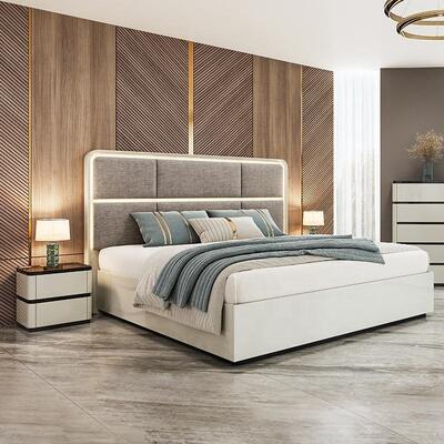 Chambre a Coucher Complet Luxury Bedroom Sets Lighted Headboard king Size Bed Wooden Frame Double Modern Bedroom Furniture Set