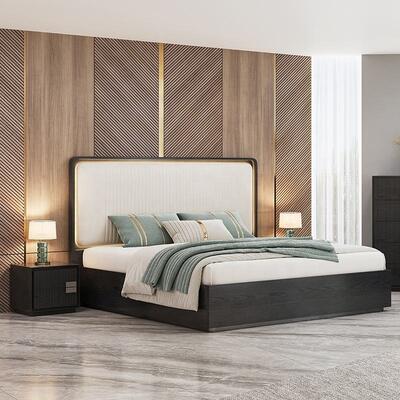 Minimalist king Size Bed Luxury Bedroom Sets Hotel Apartment Wooden Frame Modern Bedroom Furniture Set with Dresser Side Cabinet