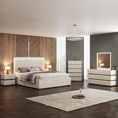 Modern Luxury king Size Bedroom Sets Double Bed LED Headboard Hotel Home Master Room Complete Wooden Bedroom Furniture Set