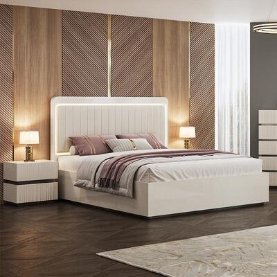 Modern Luxury king Size Bedroom Sets Double Bed LED Headboard Hotel Home Master Room Complete Wooden Bedroom Furniture Set
