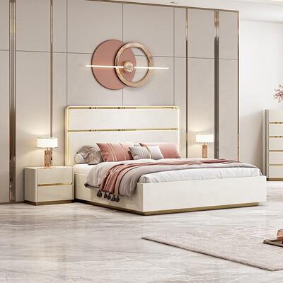 Light Luxury Places Meuble De Chambre Modern Complete Bedroom Sets Furniture Wooden Frame Double Luxury king Size Bed Room Set