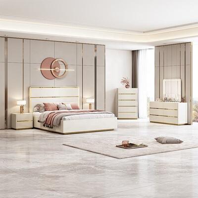 Light Luxury Places Meuble De Chambre Modern Complete Bedroom Sets Furniture Wooden Frame Double Luxury king Size Bed Room Set