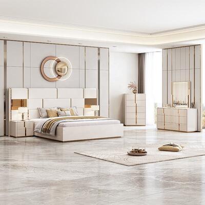 New Design Luxury king Size Bed Double Modern Bedroom Furniture Set Wooden Bedroom Sets with Dressing Table Chest of Drawers