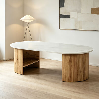 Modern Dining Room Furniture Oval Wooden Dining Table Storage Base Nordic Home Restaurant Kitchen 6 Seater Dining Table