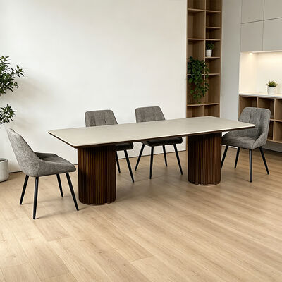 Ensemble Salle Manger Complet Solid Wood Dining Table Stone Slate Top Dining Room Furniture 6 Seater Modern Wooden Dining Table