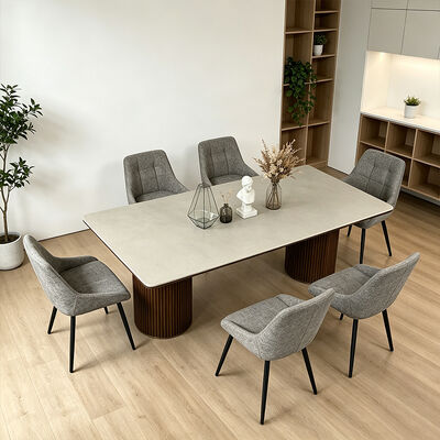 Ensemble Salle Manger Complet Solid Wood Dining Table Stone Slate Top Dining Room Furniture 6 Seater Modern Wooden Dining Table