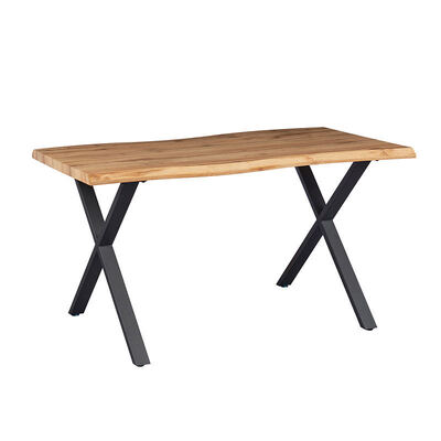 Minimalist Style Rectangle Live Edge Dining Table Metal Base Dining Room Furniture Wooden Modern Dining Table Set 6 Seater