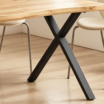 Minimalist Style Rectangle Live Edge Dining Table Metal Base Dining Room Furniture Wooden Modern Dining Table Set 6 Seater
