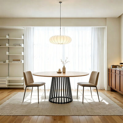 Minimalist Style Rectangle Live Edge Dining Table Metal Base Dining Room Furniture Wooden Modern Dining Table Set 6 Seater