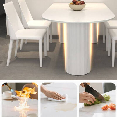 White Scandinavian Dining Table Set Metal Base Dining Room Furniture Stone Slate Top Modern Dining Table for Hotel Apartment