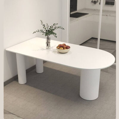White Scandinavian Dining Table Set Metal Base Dining Room Furniture Stone Slate Top Modern Dining Table for Hotel Apartment