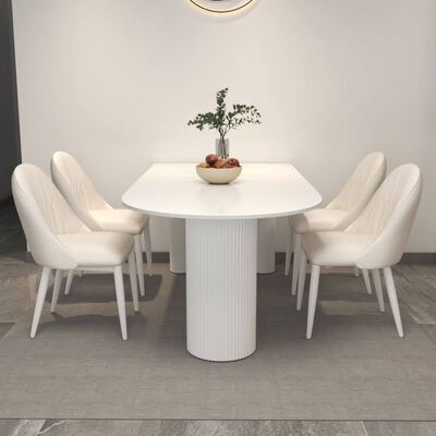 White Scandinavian Dining Table Set Metal Base Dining Room Furniture Stone Slate Top Modern Dining Table for Hotel Apartment