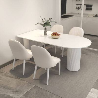 White Scandinavian Dining Table Set Metal Base Dining Room Furniture Stone Slate Top Modern Dining Table for Hotel Apartment