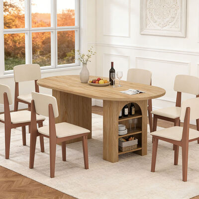 Factory Wholesale Extendable Dining Table Set 6 Seater Home Dining Room Oval Wooden Folding Dining Table with Storage Shelves