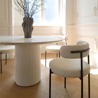 Nordic Home Furniture White Round Dining Table 6 Seater Wooden Modern Luxury Dining Table and Chairs Set for Dining Room