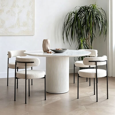 Nordic Home Furniture White Round Dining Table 6 Seater Wooden Modern Luxury Dining Table and Chairs Set for Dining Room