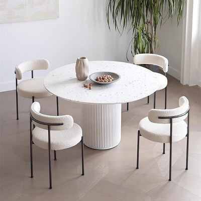 Nordic Home Furniture White Round Dining Table 6 Seater Wooden Modern Luxury Dining Table and Chairs Set for Dining Room