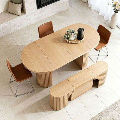 Nordic Modern Extendable Dining Table Foldable Top Wooden Dining Room Furniture Minimalist Solid Wood Folding Dining Table Set