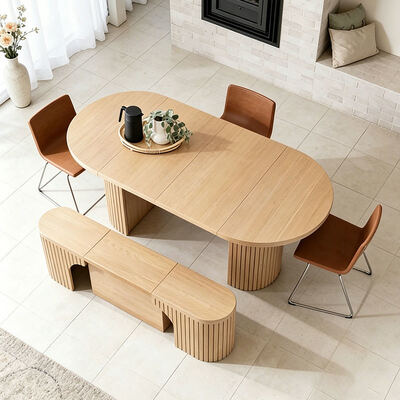 Nordic Modern Extendable Dining Table Foldable Top Wooden Dining Room Furniture Minimalist Solid Wood Folding Dining Table Set
