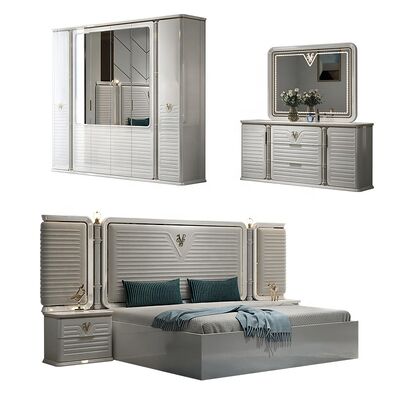 New Design Complete Modern Bedroom Sets 5 Pieces Double Double Wooden Frame Full Modern Luxury king Size Bedroom Furniture Set
