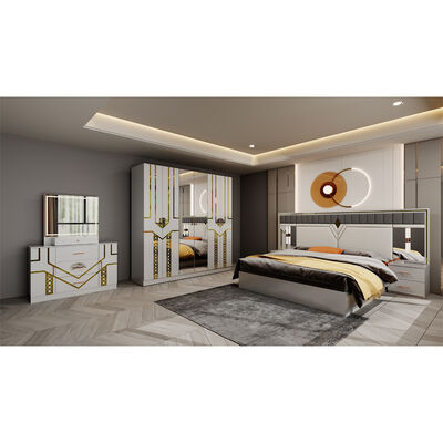 Wholesale Modern Design Double Leather King Bed Wardrobe Dresser Full Set Home Wooden Queen Size Luxury Furniture Bedroom Sets