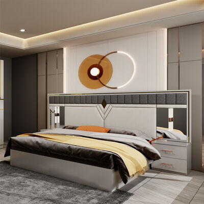 Wholesale Modern Design Double Leather King Bed Wardrobe Dresser Full Set Home Wooden Queen Size Luxury Furniture Bedroom Sets