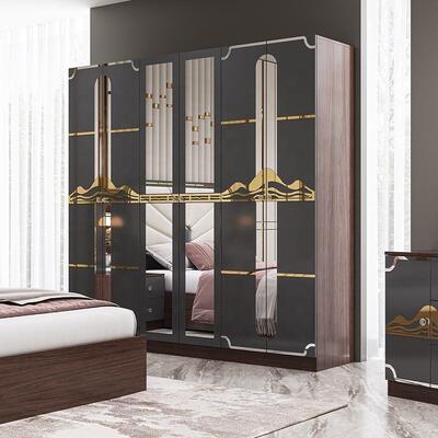 Modern Luxury Bedroom Furniture Set Wooden Frame High Gloss Grey King Size Bed Master Room Suite Turkish Bedroom Sets Furniture