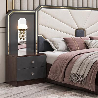 Modern Luxury Bedroom Furniture Set Wooden Frame High Gloss Grey King Size Bed Master Room Suite Turkish Bedroom Sets Furniture
