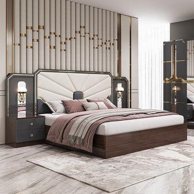 Modern Luxury Bedroom Furniture Set Wooden Frame High Gloss Grey King Size Bed Master Room Suite Turkish Bedroom Sets Furniture