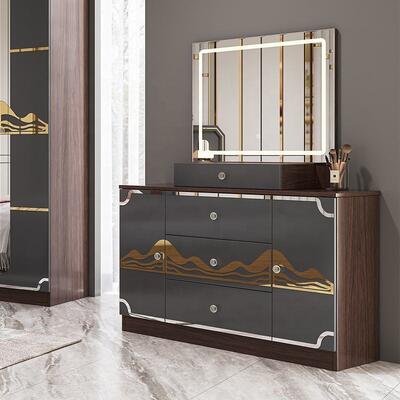 Modern Luxury Bedroom Furniture Set Wooden Frame High Gloss Grey King Size Bed Master Room Suite Turkish Bedroom Sets Furniture