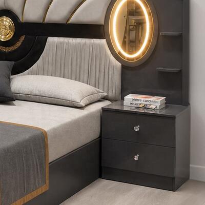 Turkish Royal Luxury Complete Bedroom Sets king Size Bed Room Suite Lighted Headboard Wooden Frame Modern Bedroom Furniture Set