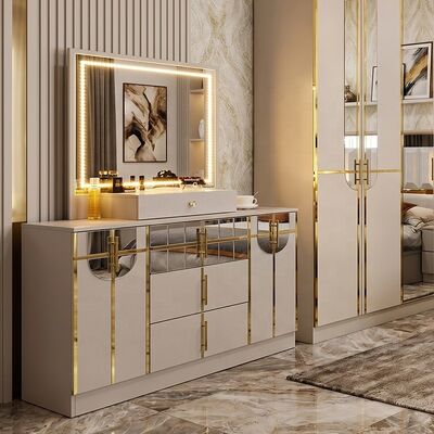 High Gloss Royal Luxury Complete Bedroom Sets king Size Bed Room 5 Pieces Wooden Frame Turkish Modern Bedroom Furniture Set