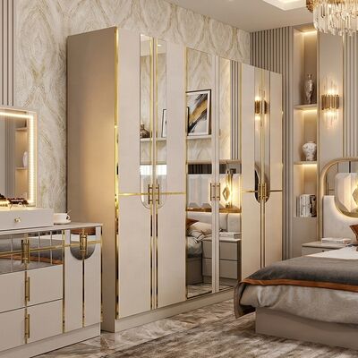 High Gloss Royal Luxury Complete Bedroom Sets king Size Bed Room 5 Pieces Wooden Frame Turkish Modern Bedroom Furniture Set