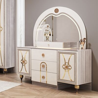King Size Modern Bedroom Furniture Set Luxury Lighted Headboard Double Bed Set Wooden Frame Full Turkish Home Master Bedroom Set
