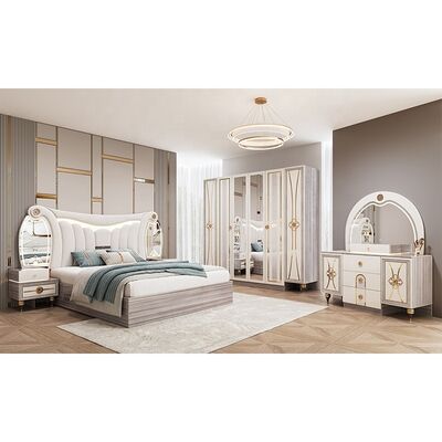 King Size Modern Bedroom Furniture Set Luxury Lighted Headboard Double Bed Set Wooden Frame Full Turkish Home Master Bedroom Set