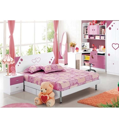 MDF Pink Solid Wood Girls Bedroom Furniture Set CBM 0.32