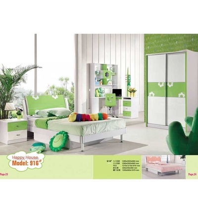OEM PU Children Bedroom Sets White Green Furniture Set Cabrini