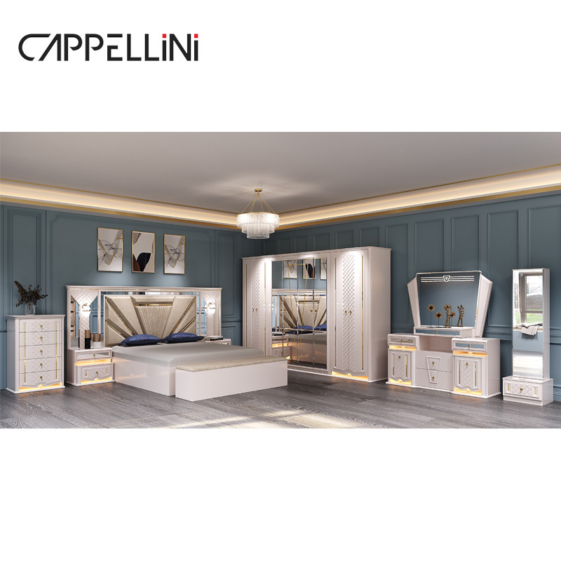 Modern Design Wood Frame Double King Size Luxury Bed Set Home Classic ...