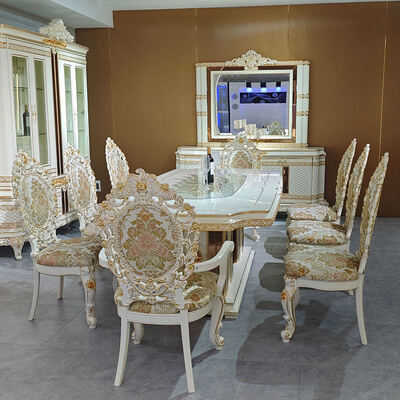 European Style Royal Luxury Wood Dining Table Set 8 Seater Chairs Home Furniture Dining Room Large Classic Wooden Dining Table
